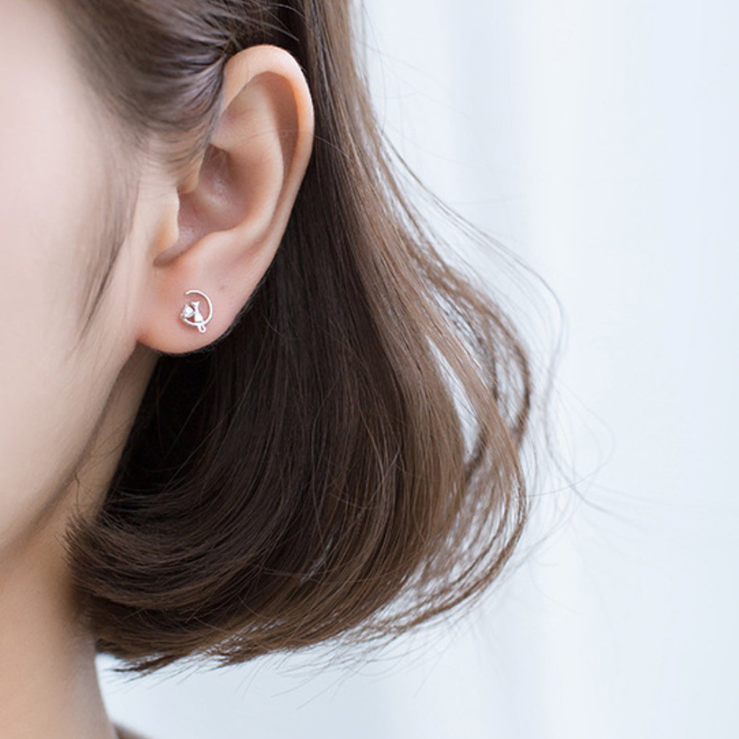 Crescent Moon and Cat Earrings