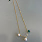 Pearl and Green Bead Pendant Necklace