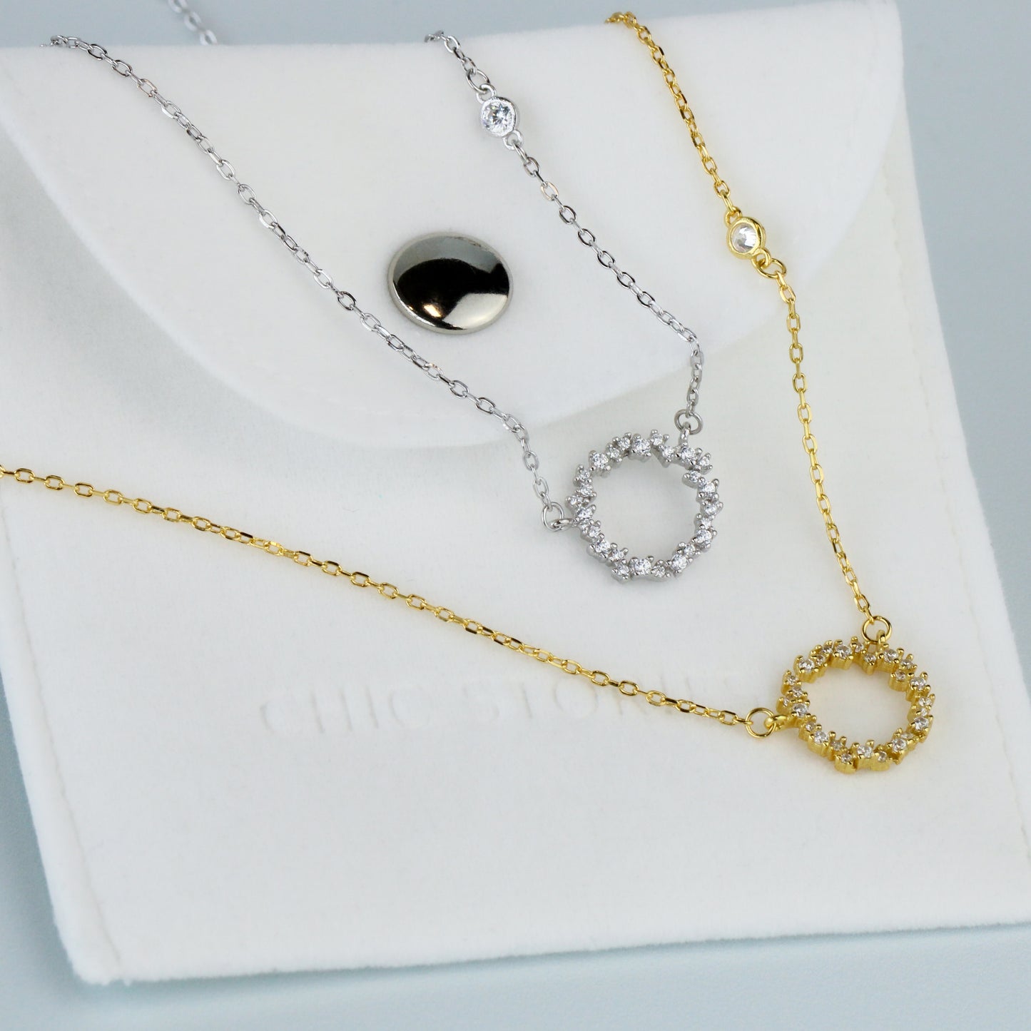 Crystal Cluster Circle Pendant Necklace