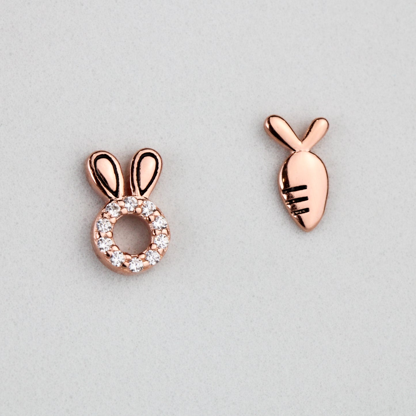 Asymmetrical Carrot and Bunny Stud Earrings