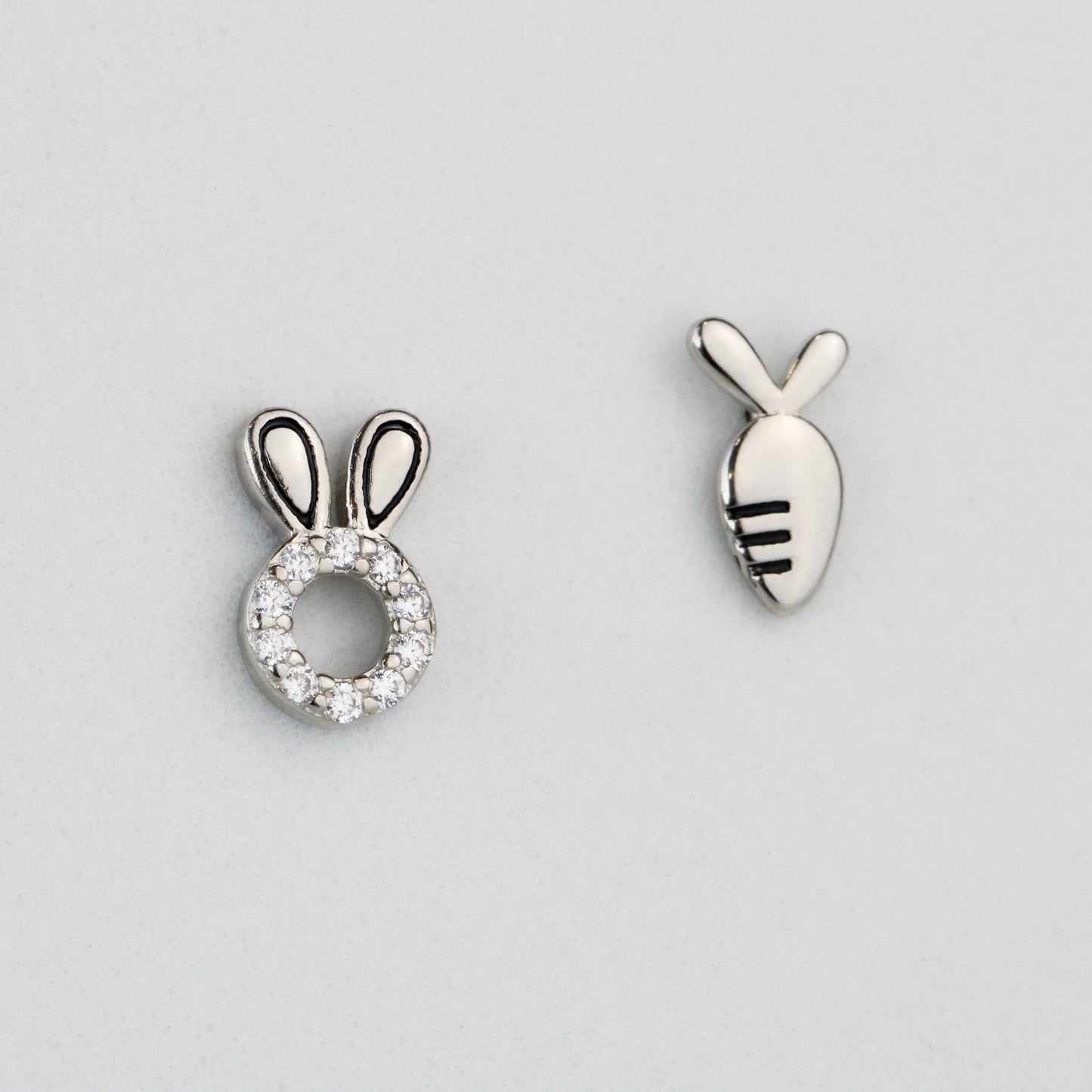 Asymmetrical Carrot and Bunny Stud Earrings