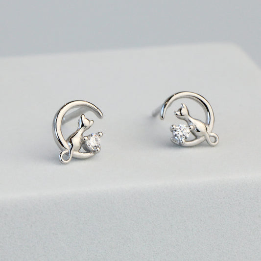 Crescent Moon and Cat Earrings