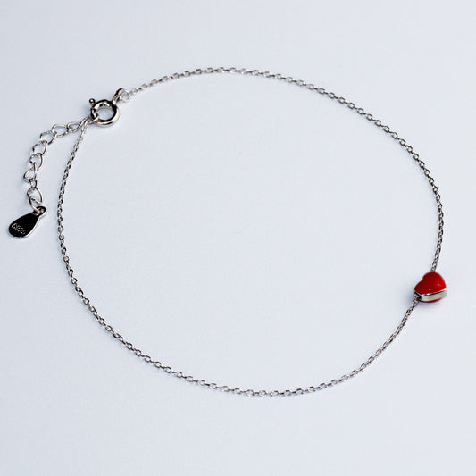 Tiny Red Heart Charm Anklet