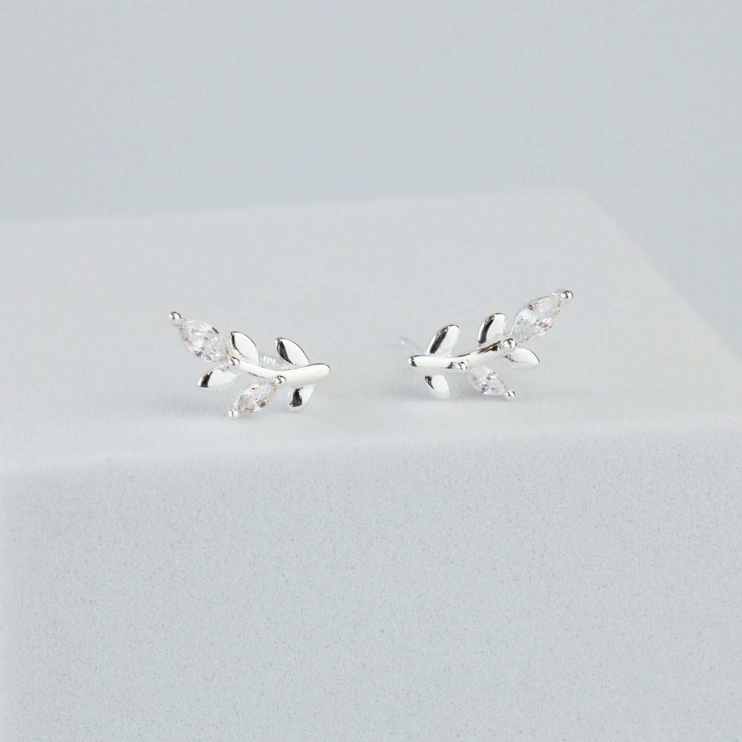 Crystal Detail Leaf Stud Earrings