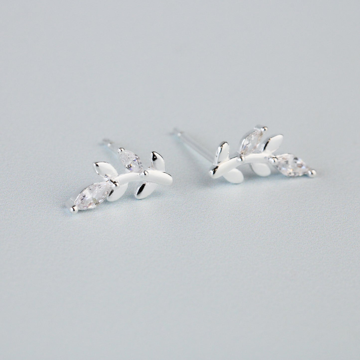 Crystal Detail Leaf Stud Earrings