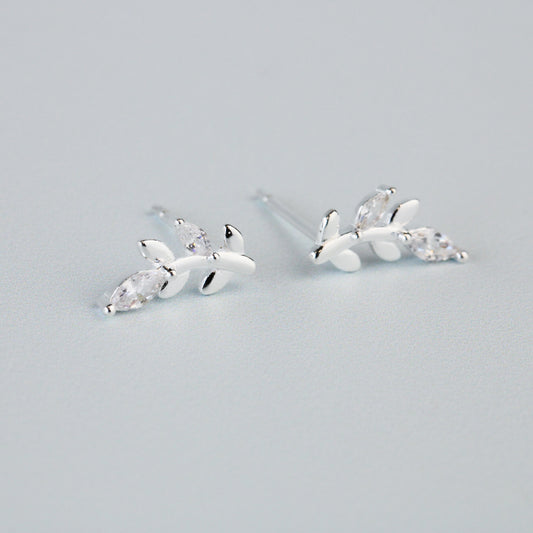 Crystal Detail Leaf Stud Earrings