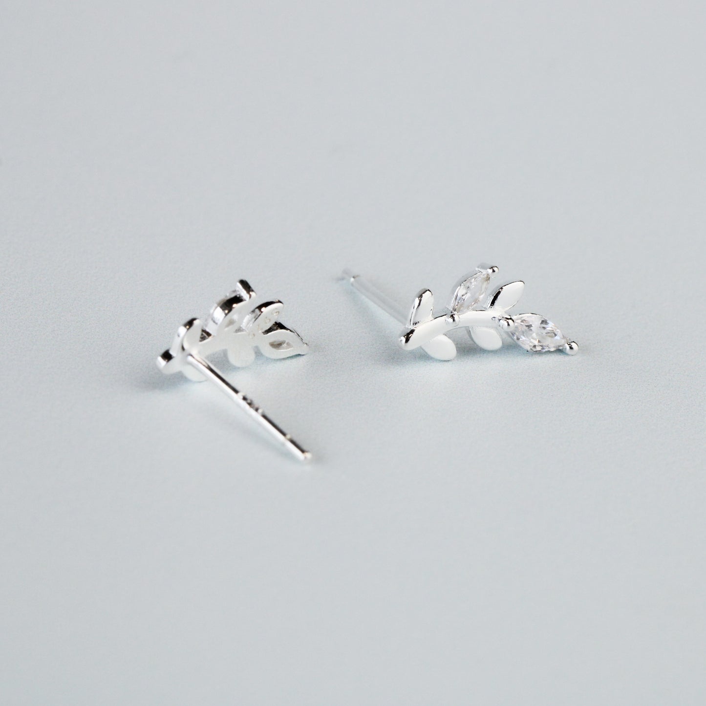 Crystal Detail Leaf Stud Earrings