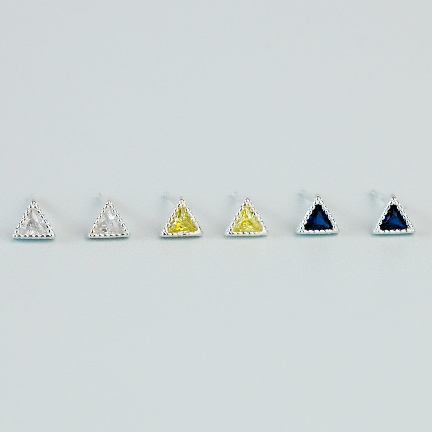 Blue, Yellow or White Crystal Triangle Stud Earrings