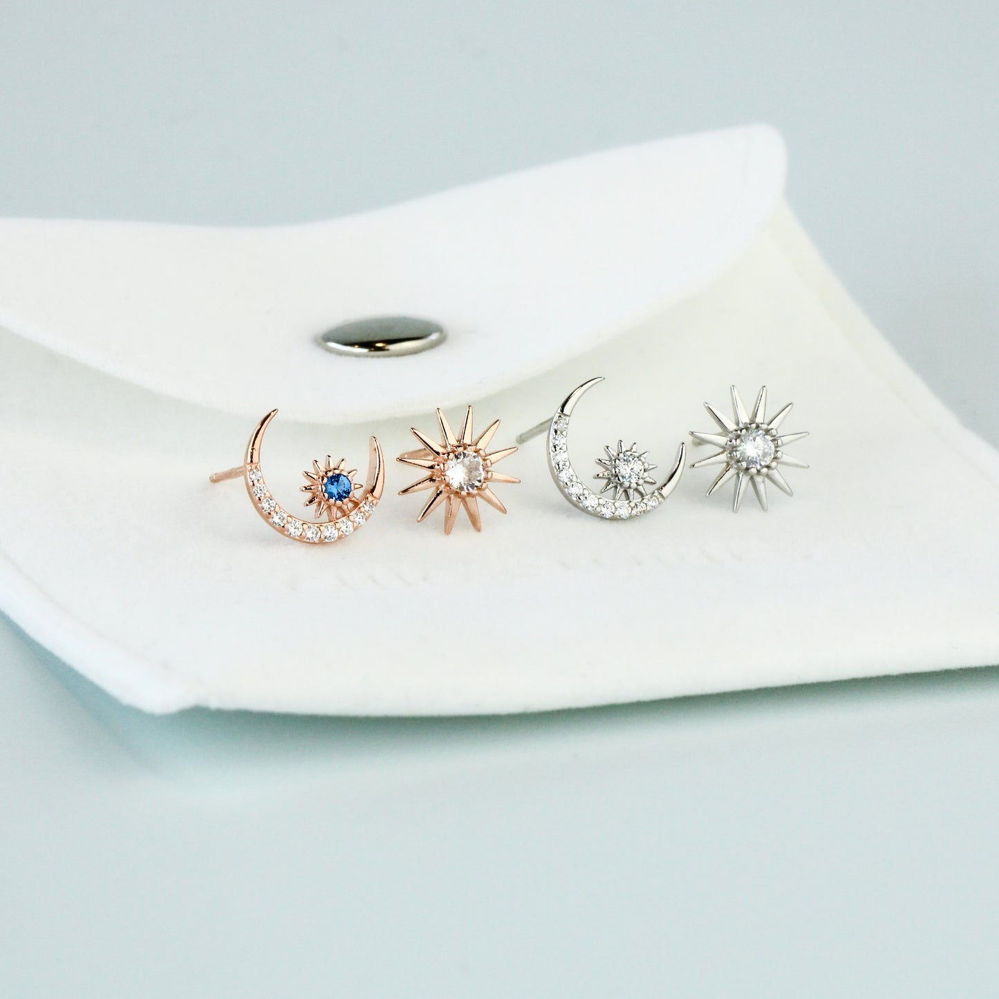 Crystal Moon and Star Stud Earrings