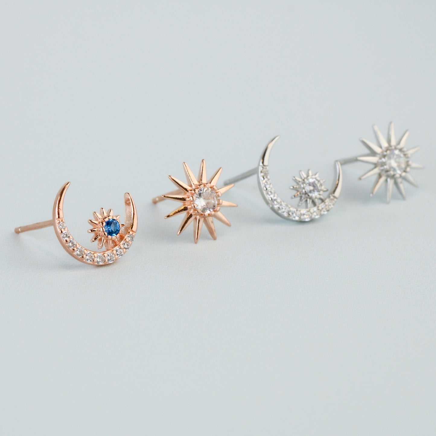 Crystal Moon and Star Stud Earrings