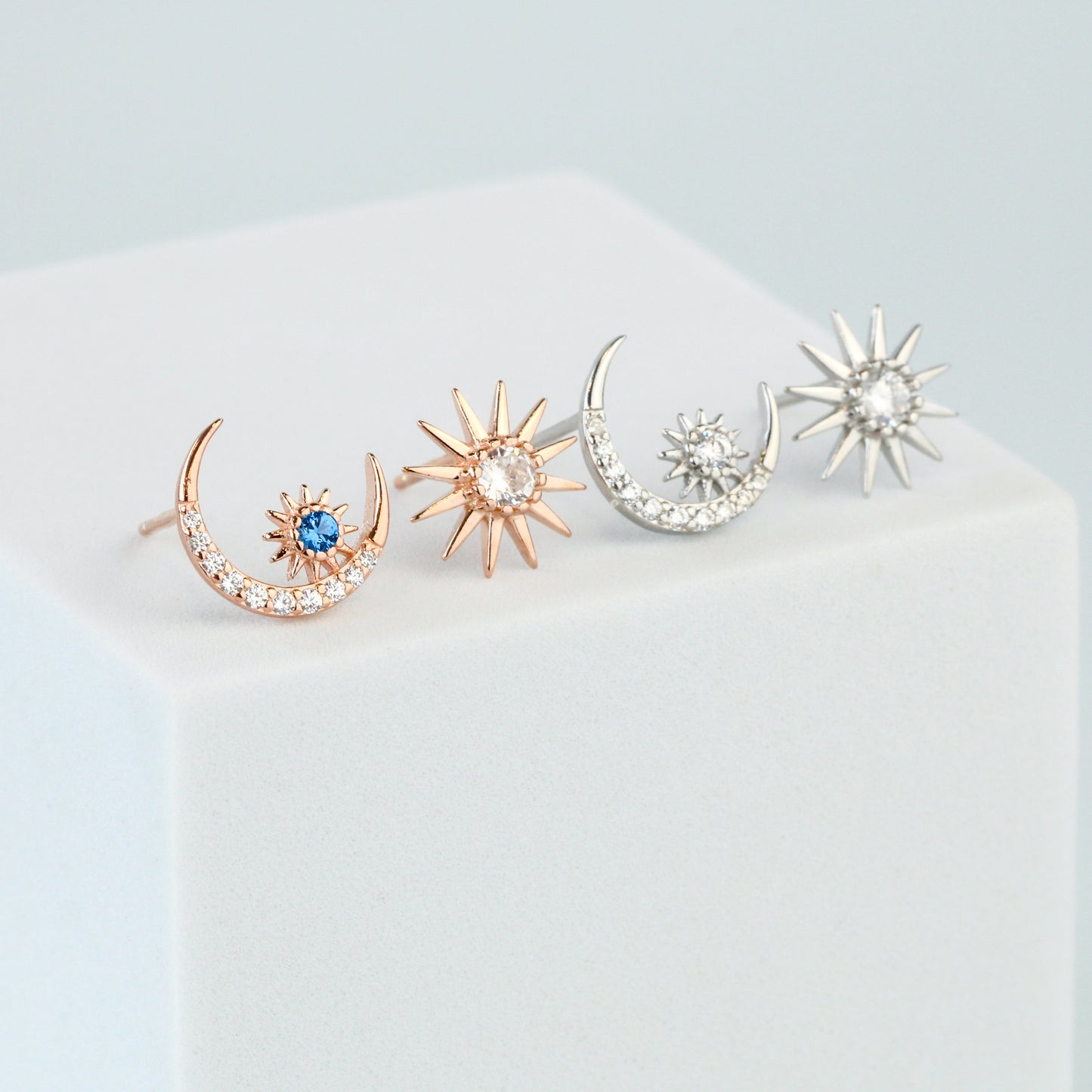 Crystal Moon and Star Stud Earrings