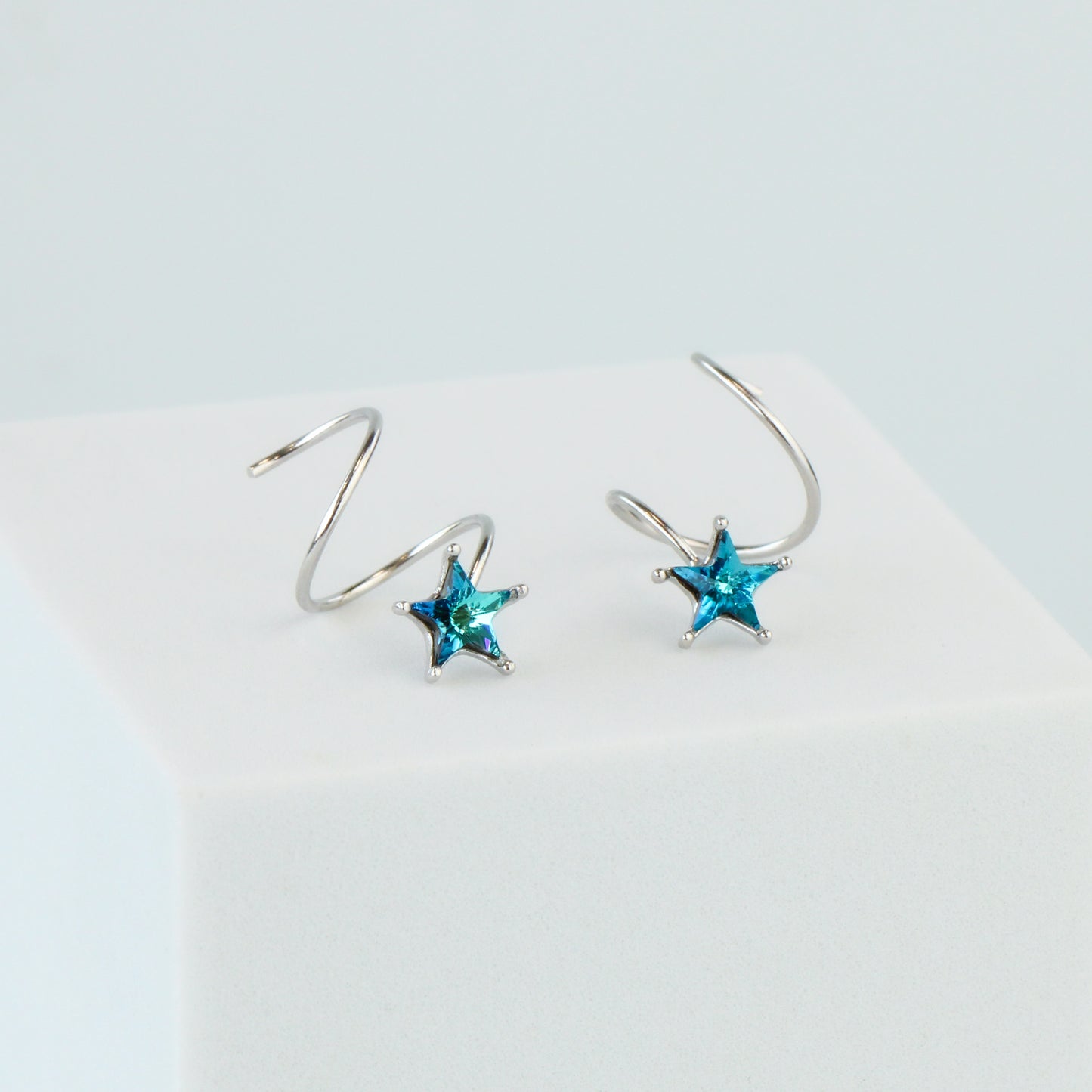 Blue Star Spiral Earrings
