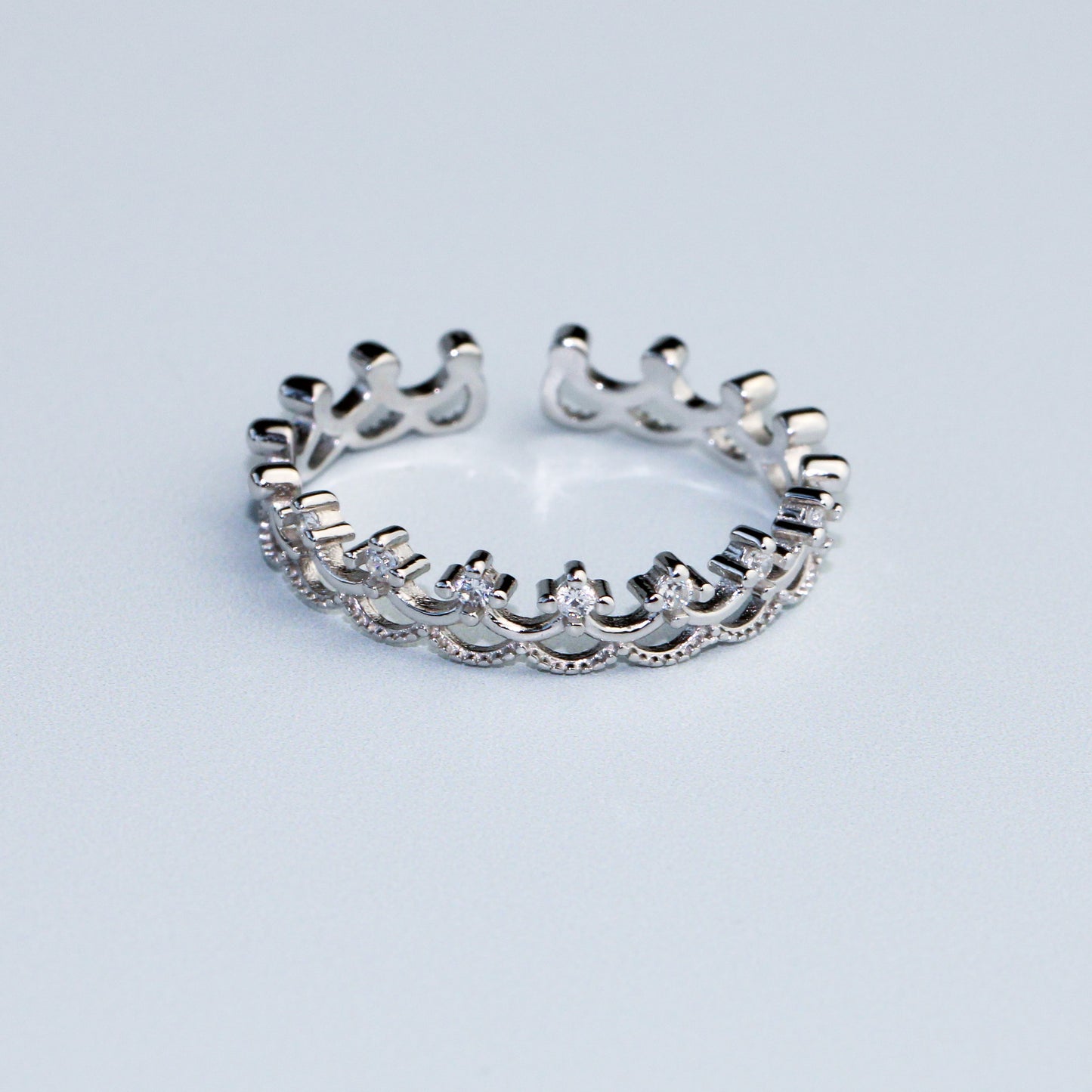 Crystal Detail Crown Adjustable Ring