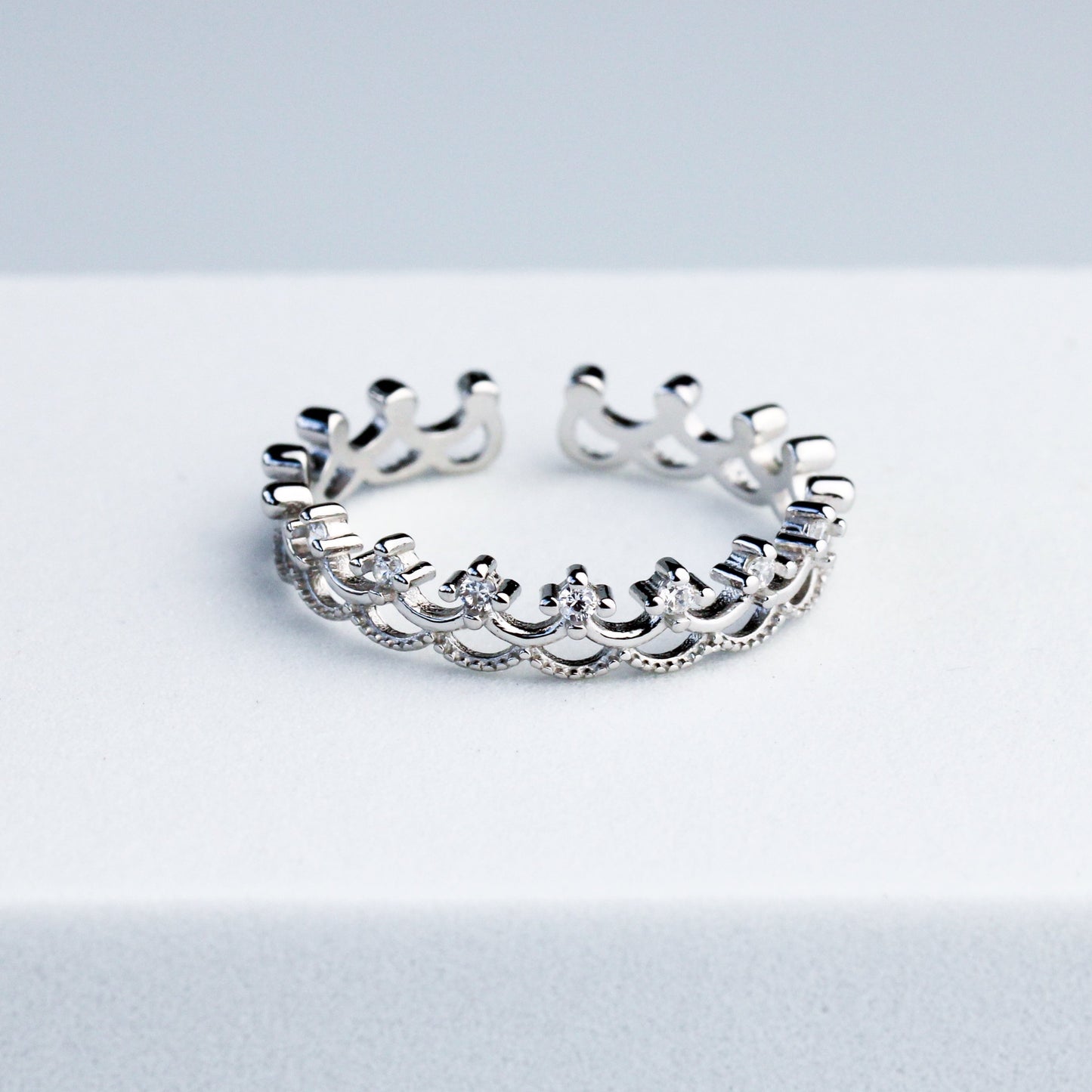Crystal Detail Crown Adjustable Ring