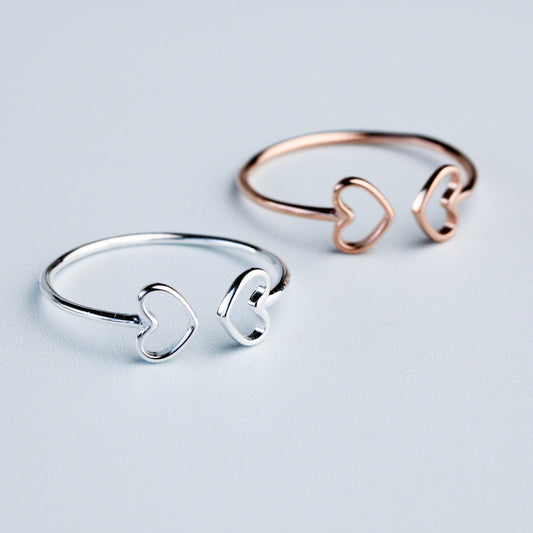 Two Hearts Adjustable Ring