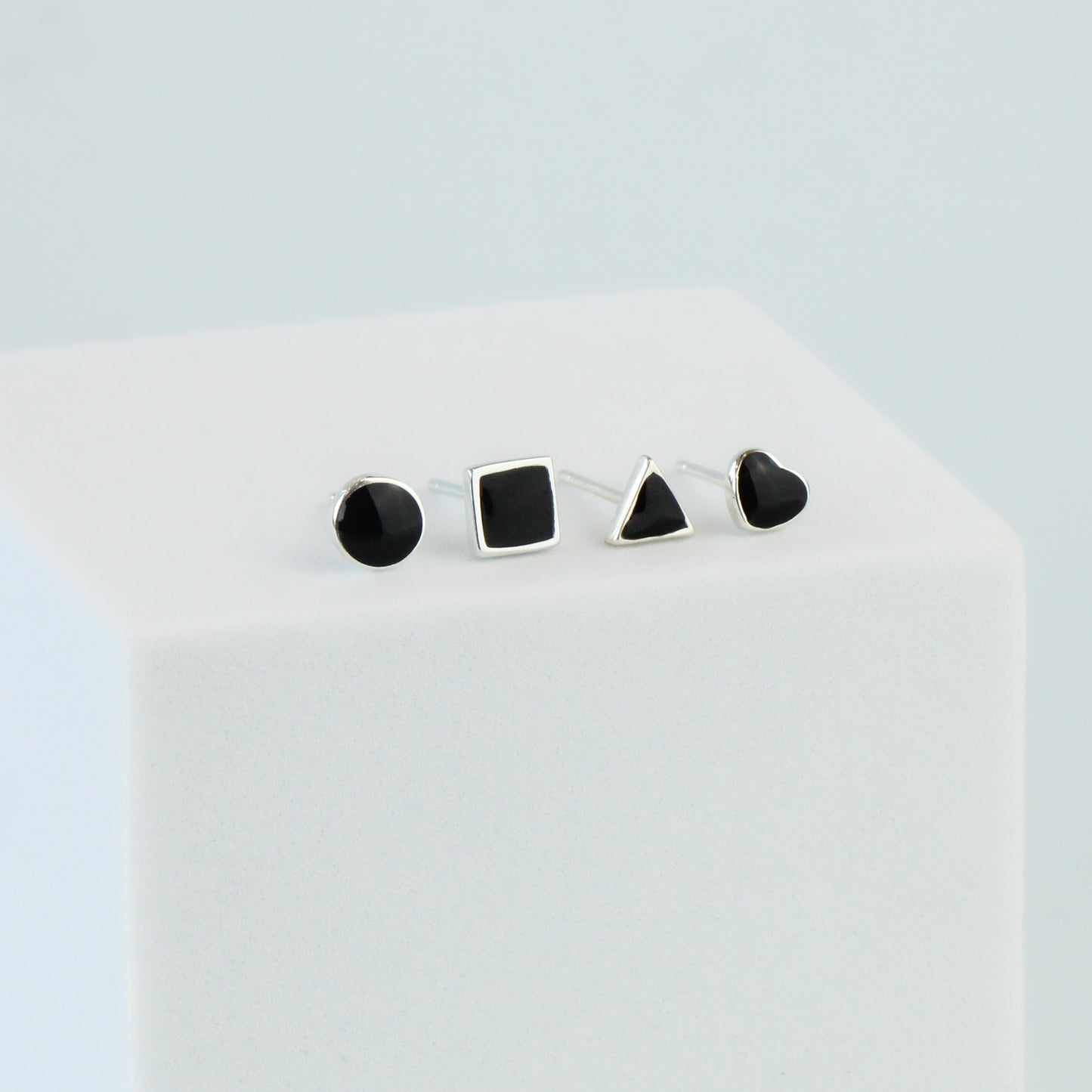 Tiny Black Geometric Stud Earrings