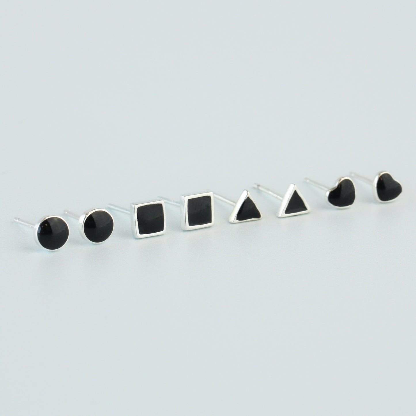 Tiny Black Geometric Stud Earrings