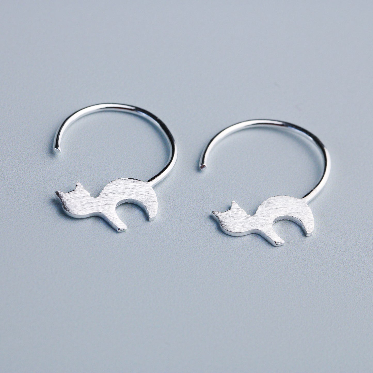 Brushed Silver Cat Tail Hoop Earrings