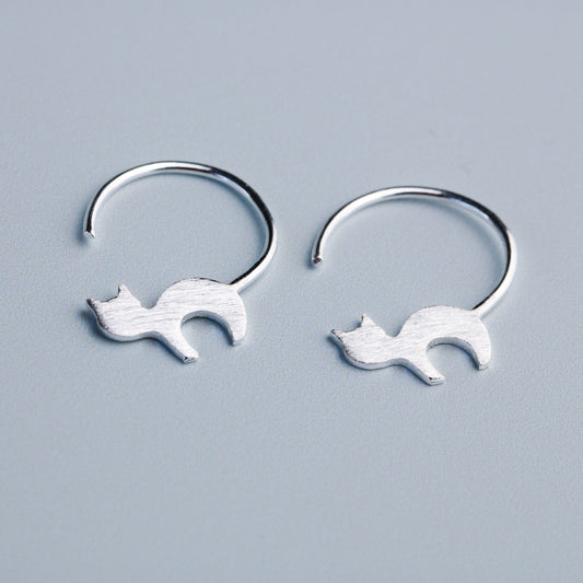 Brushed Silver Cat Tail Hoop Earrings
