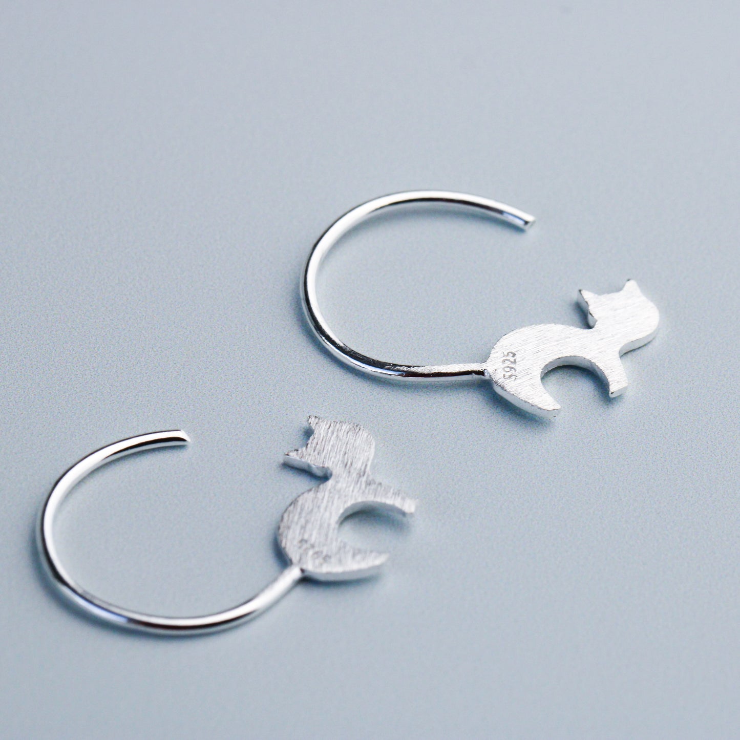 Brushed Silver Cat Tail Hoop Earrings