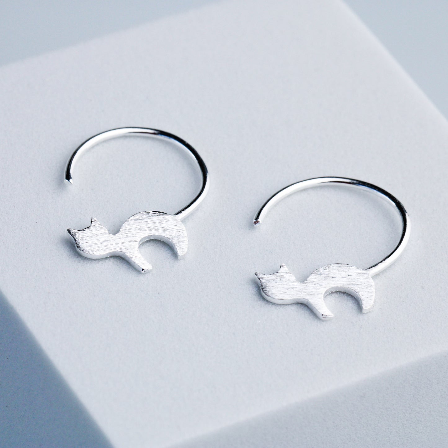 Brushed Silver Cat Tail Hoop Earrings