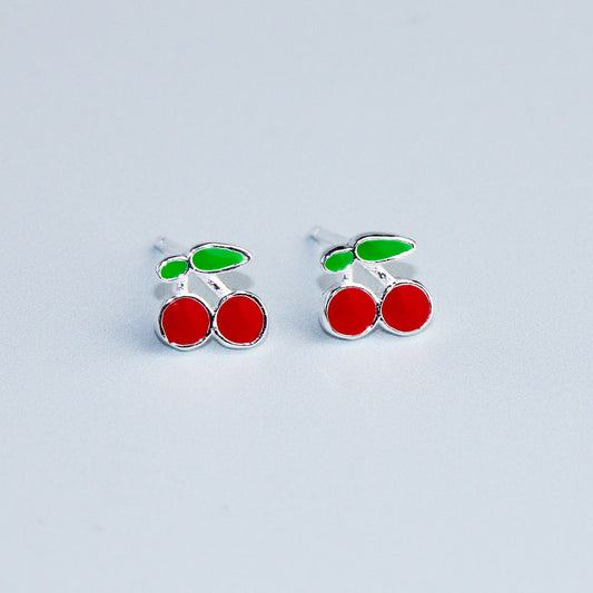 Tiny Cherry Stud Earrings