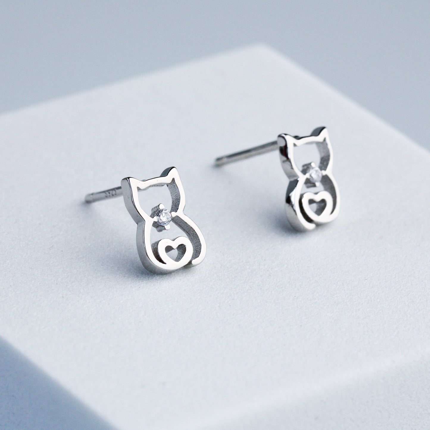 Cat and Heart Stud Earrings