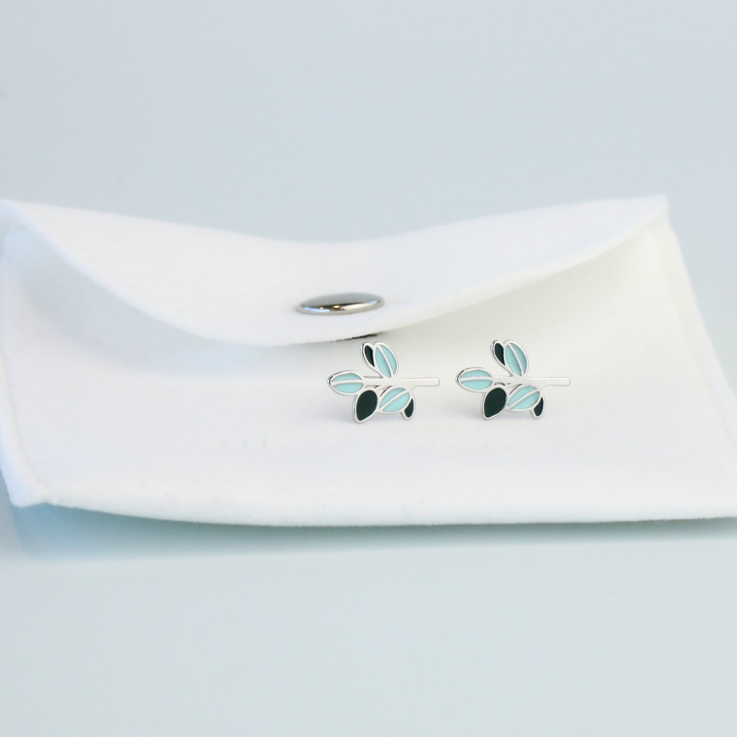 Blue Leaf Stud Earrings