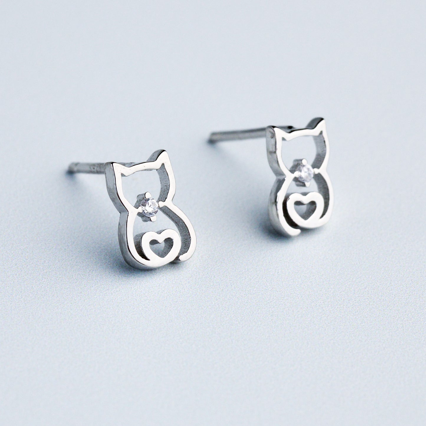 Cat and Heart Stud Earrings