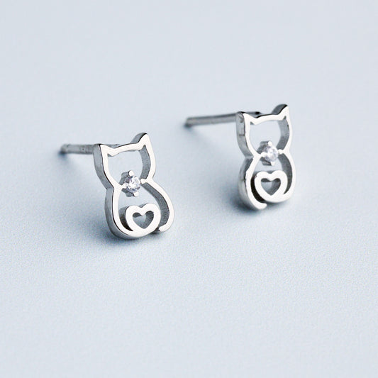 Cat and Heart Stud Earrings