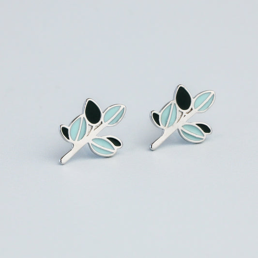 Blue Leaf Stud Earrings