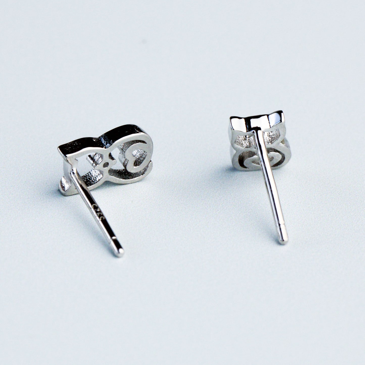 Cat and Heart Stud Earrings