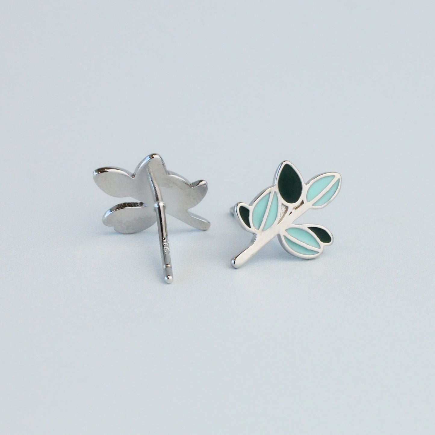Blue Leaf Stud Earrings