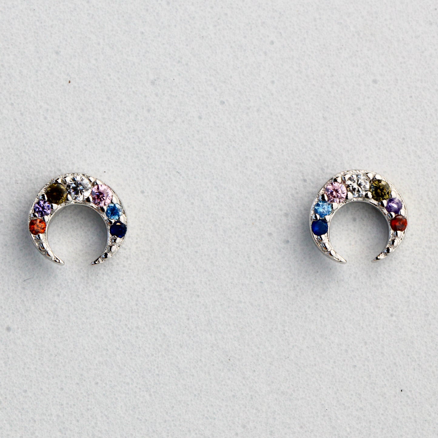 Colourful Crystal Crescent Moon Stud Earrings