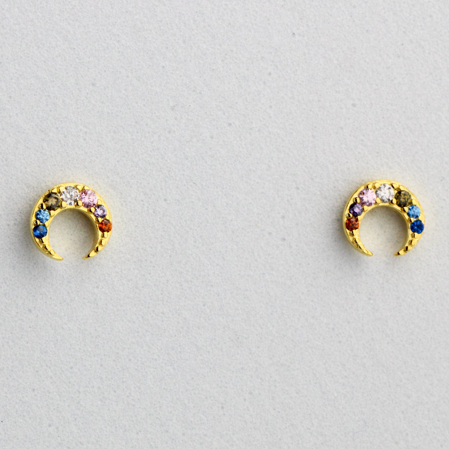 Colourful Crystal Crescent Moon Stud Earrings