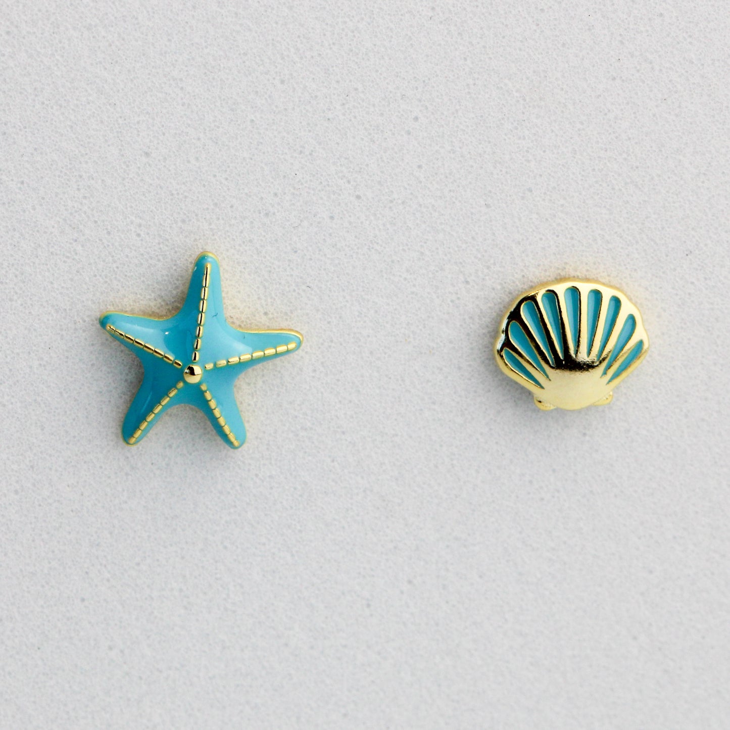 Blue Starfish and Seashell Stud Earrings
