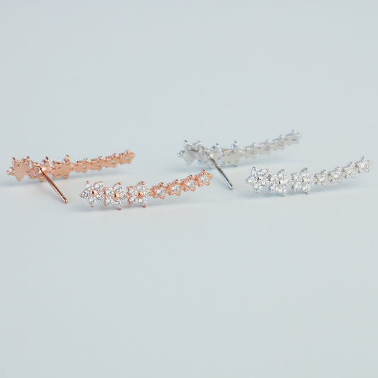 Crystal Flower Ear Climber Stud Earrings