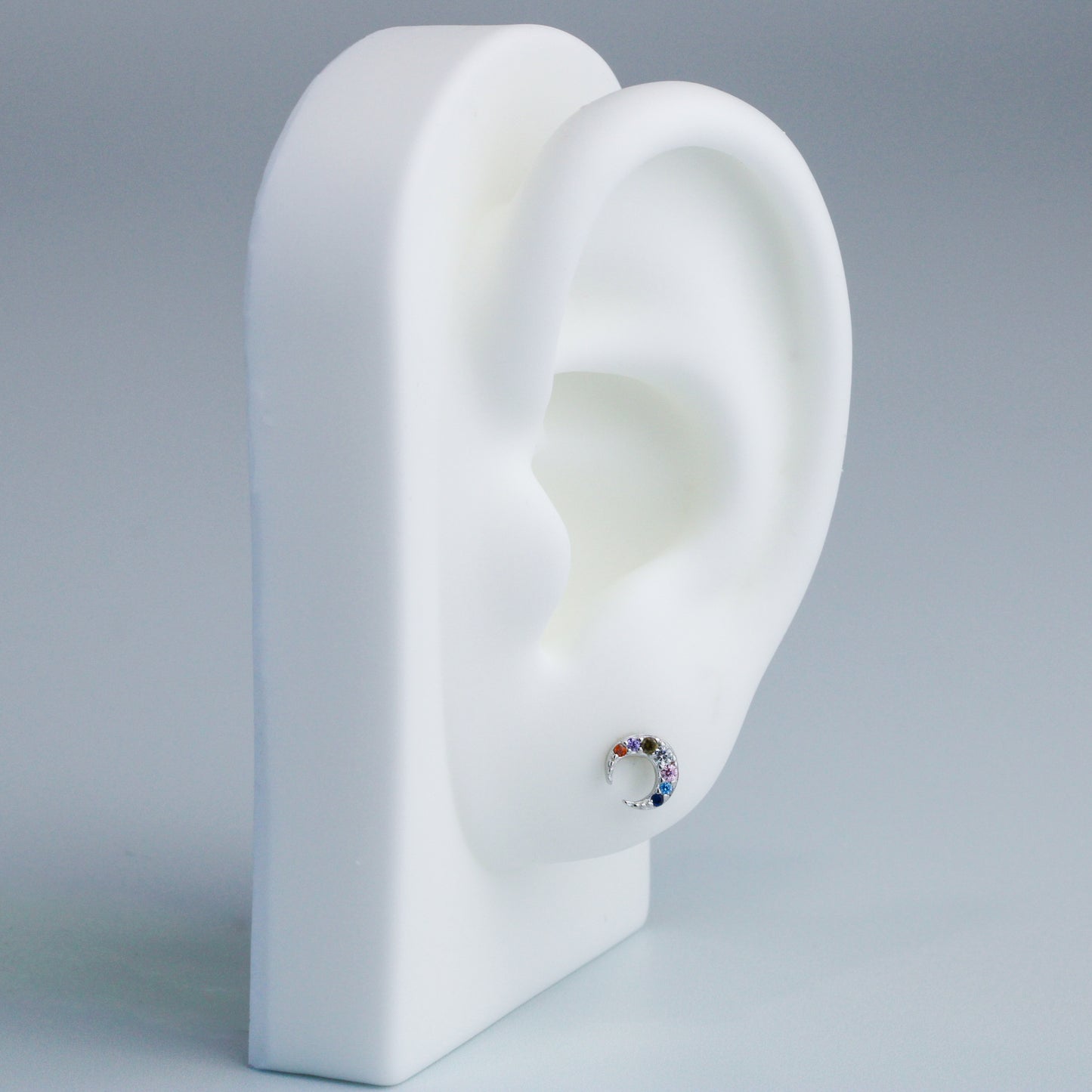 Colourful Crystal Crescent Moon Stud Earrings