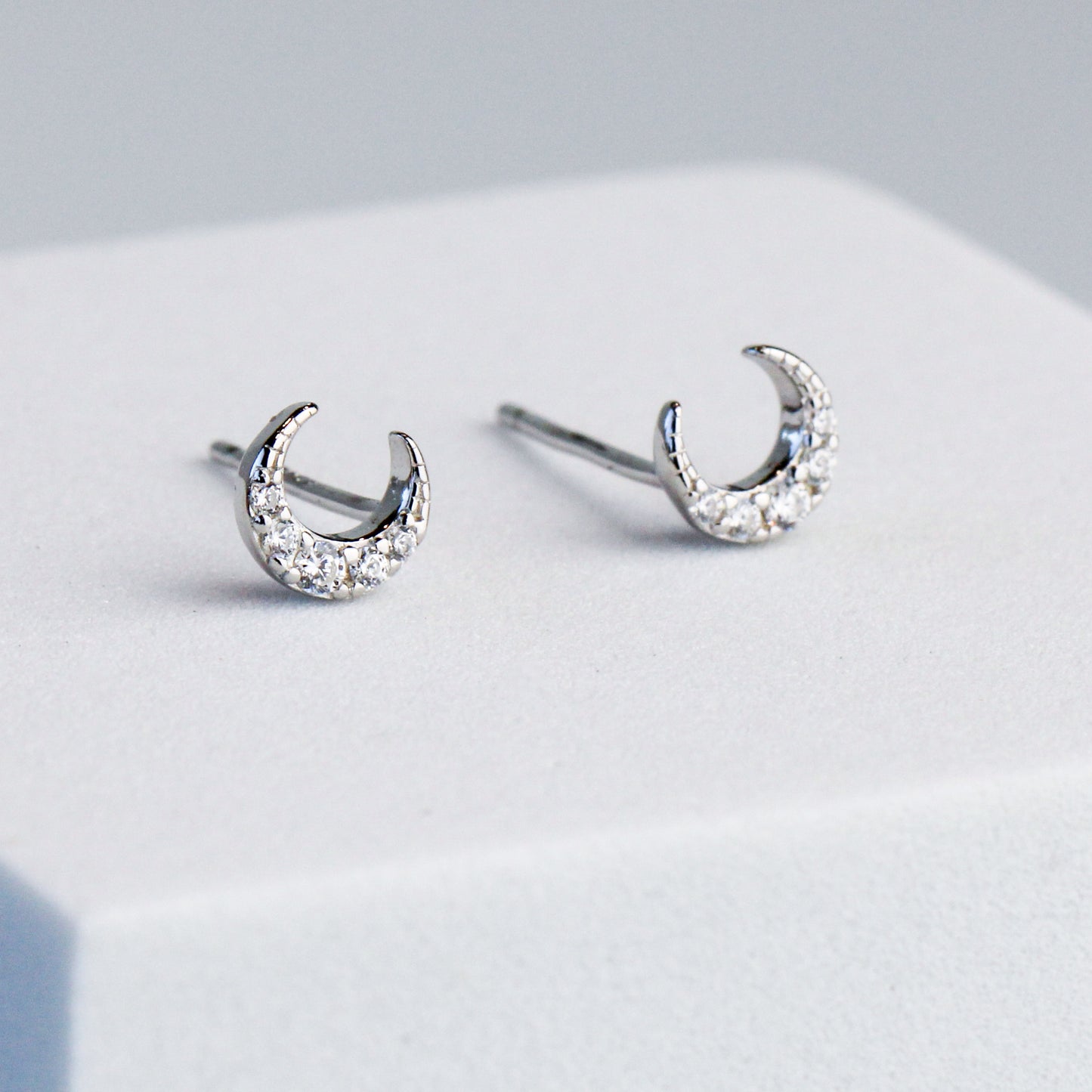 Crystal Detail Crescent Moon Stud Earrings