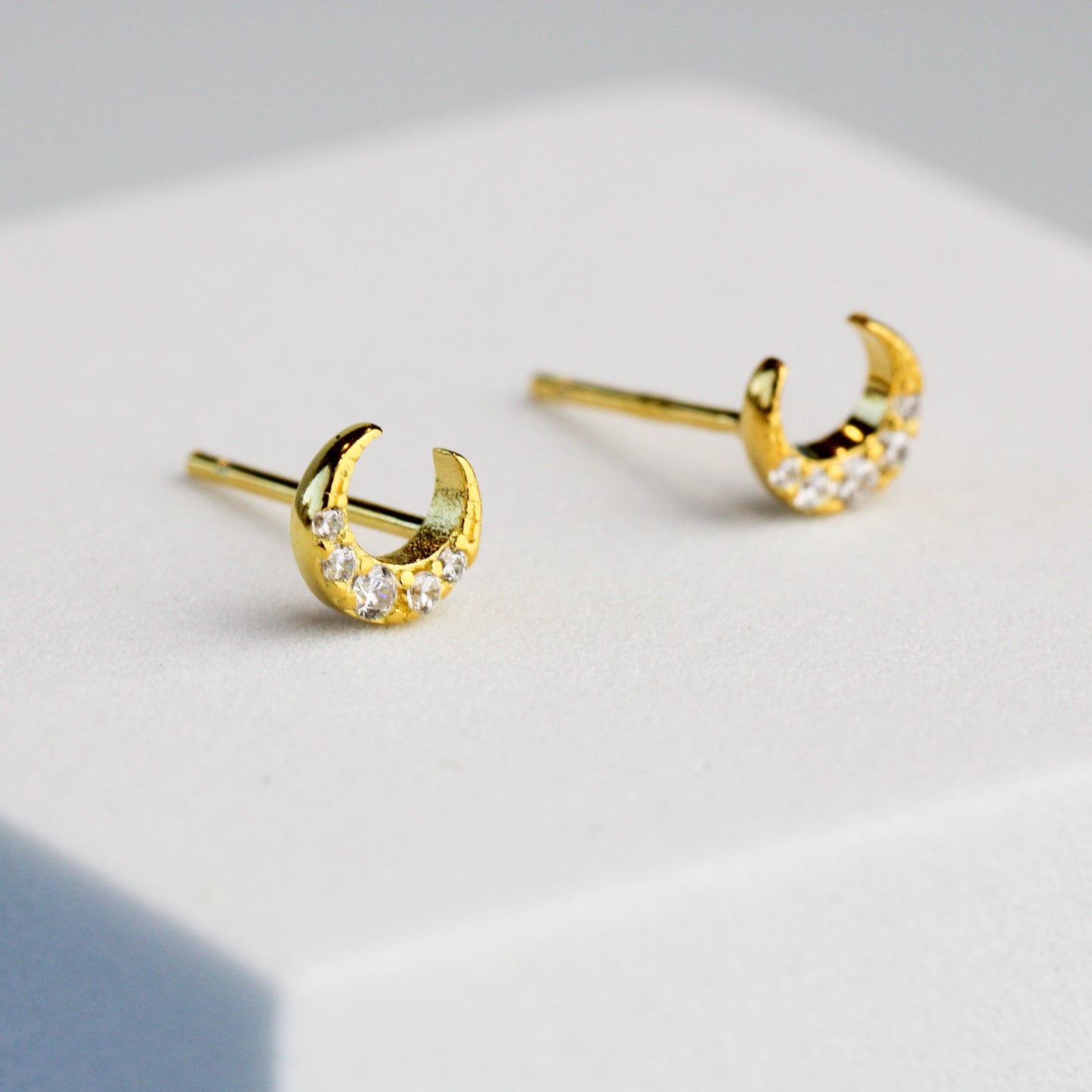 Crystal Detail Crescent Moon Stud Earrings