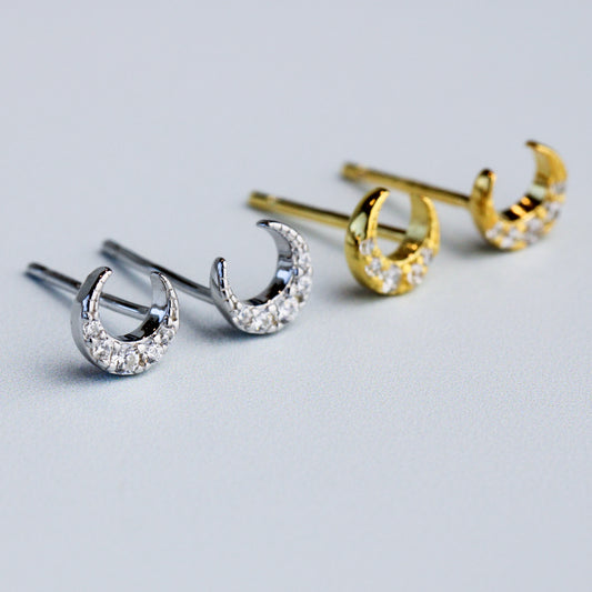 Crystal Detail Crescent Moon Stud Earrings