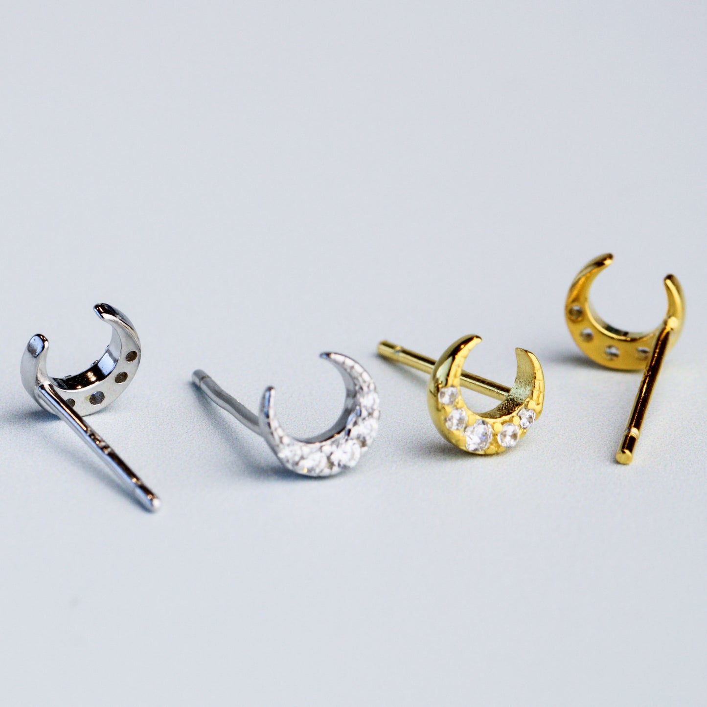 Crystal Detail Crescent Moon Stud Earrings