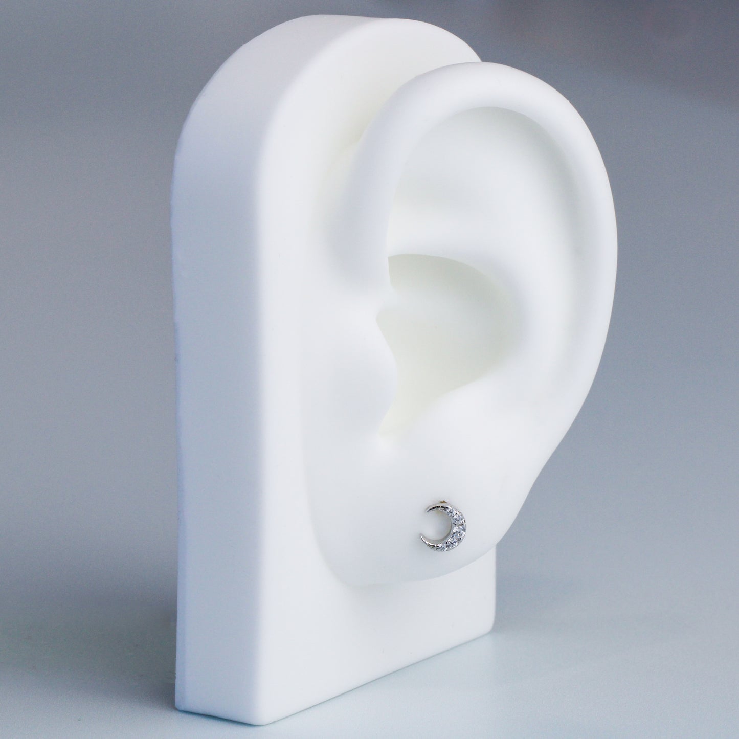 Crystal Detail Crescent Moon Stud Earrings