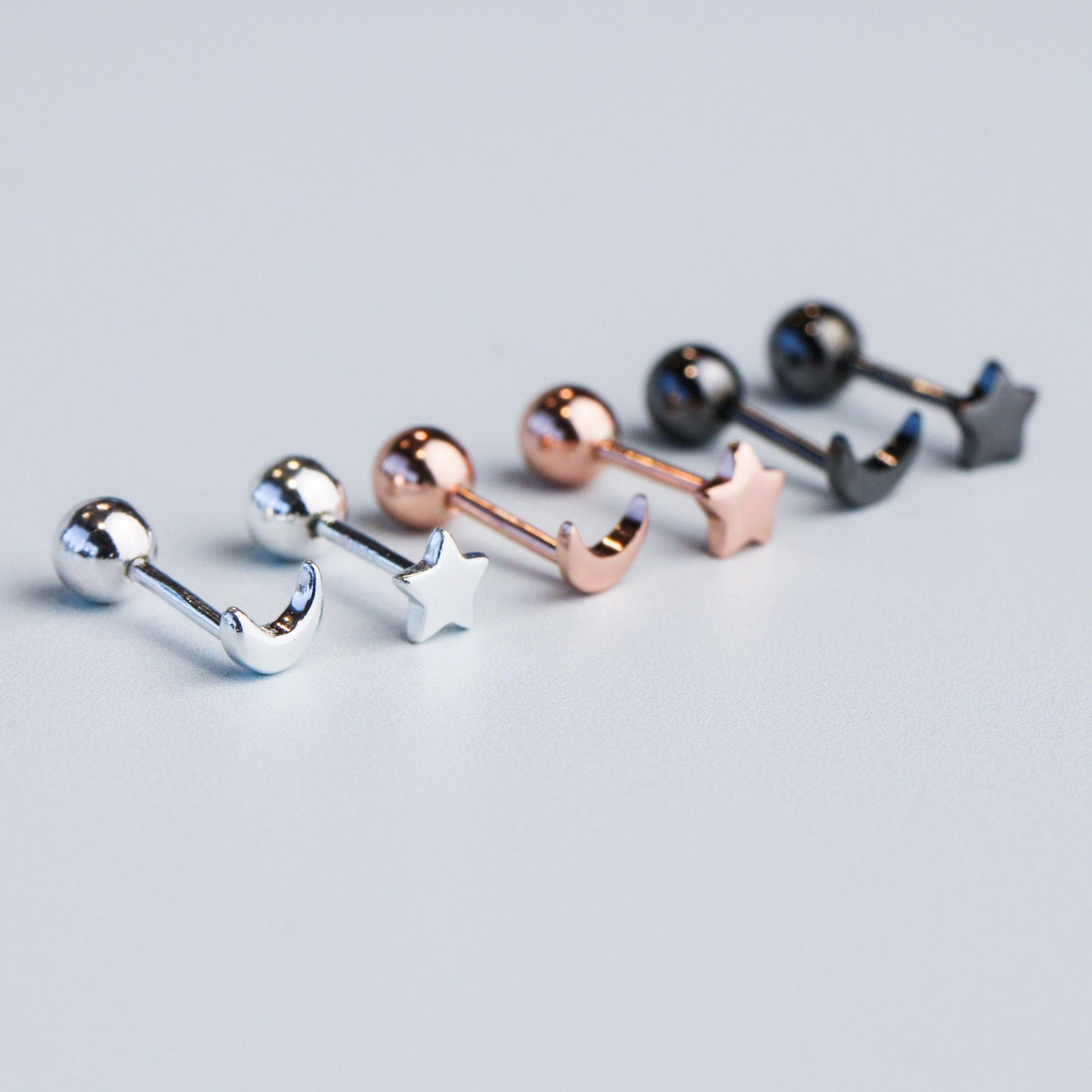 Star and Crescent Moon Screw Back Stud Earrings