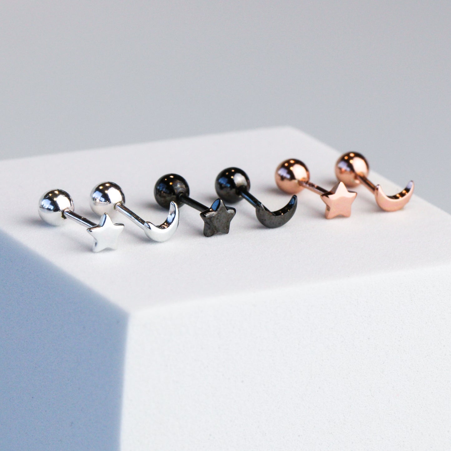 Star and Crescent Moon Screw Back Stud Earrings