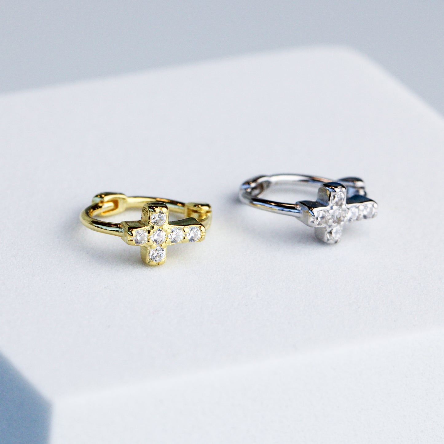 Sparkly Cross Huggie Hoop Earrings
