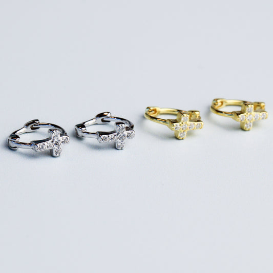 Sparkly Cross Huggie Hoop Earrings