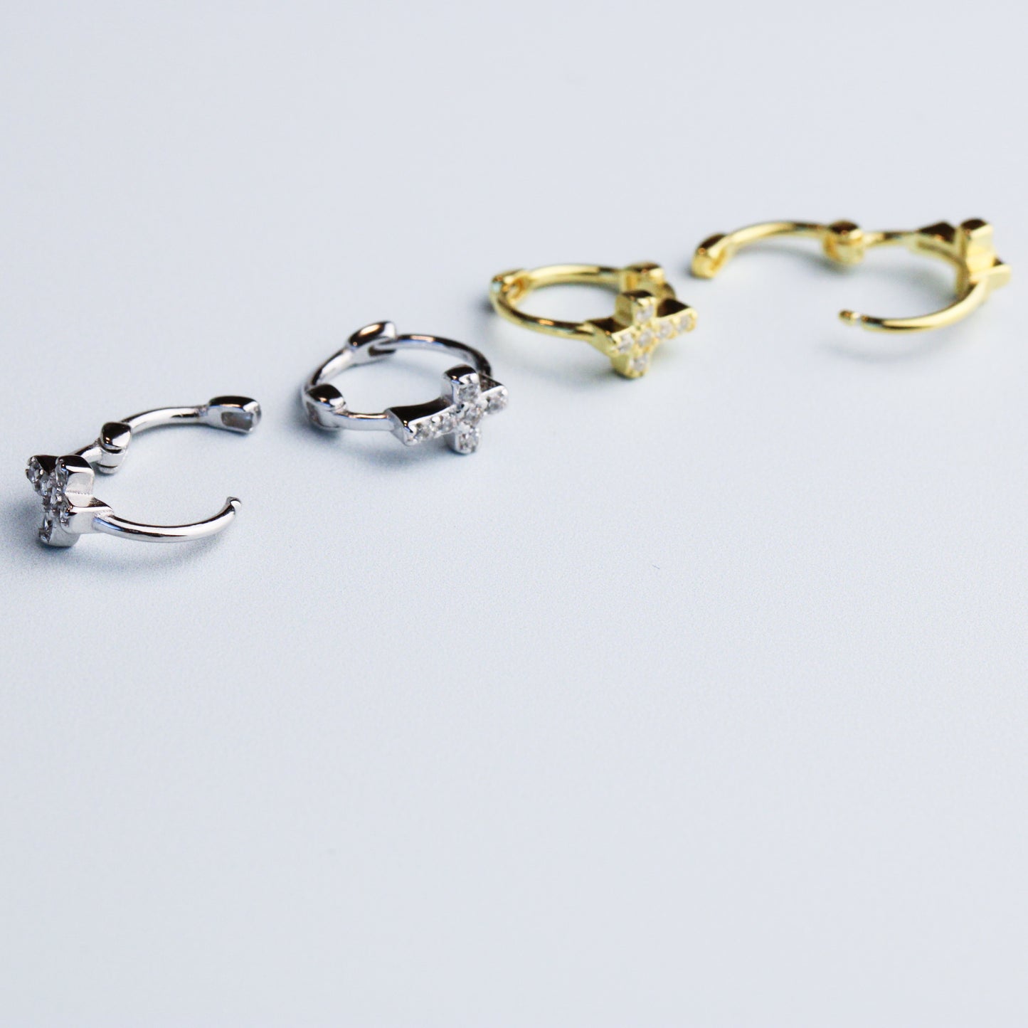 Sparkly Cross Huggie Hoop Earrings