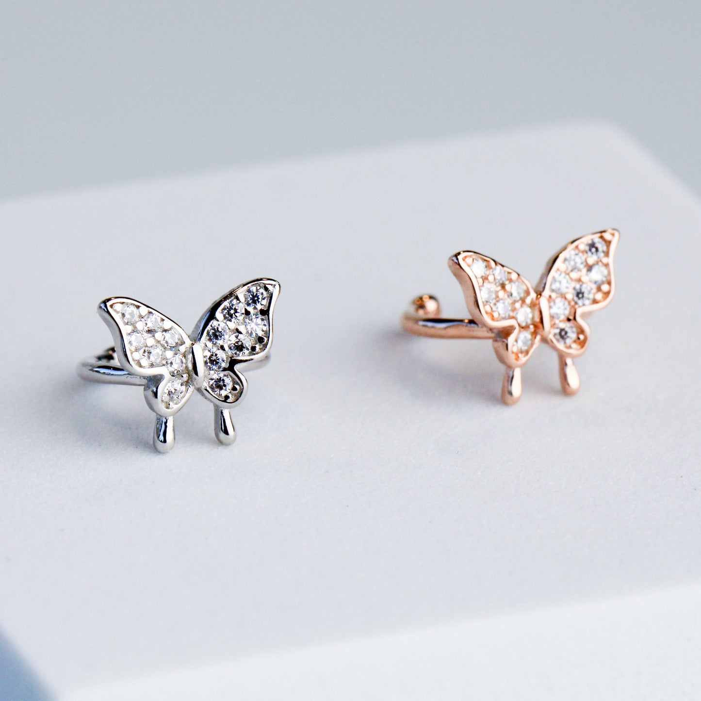 Crystal Butterfly Stud Earrings and Ear Cuffs