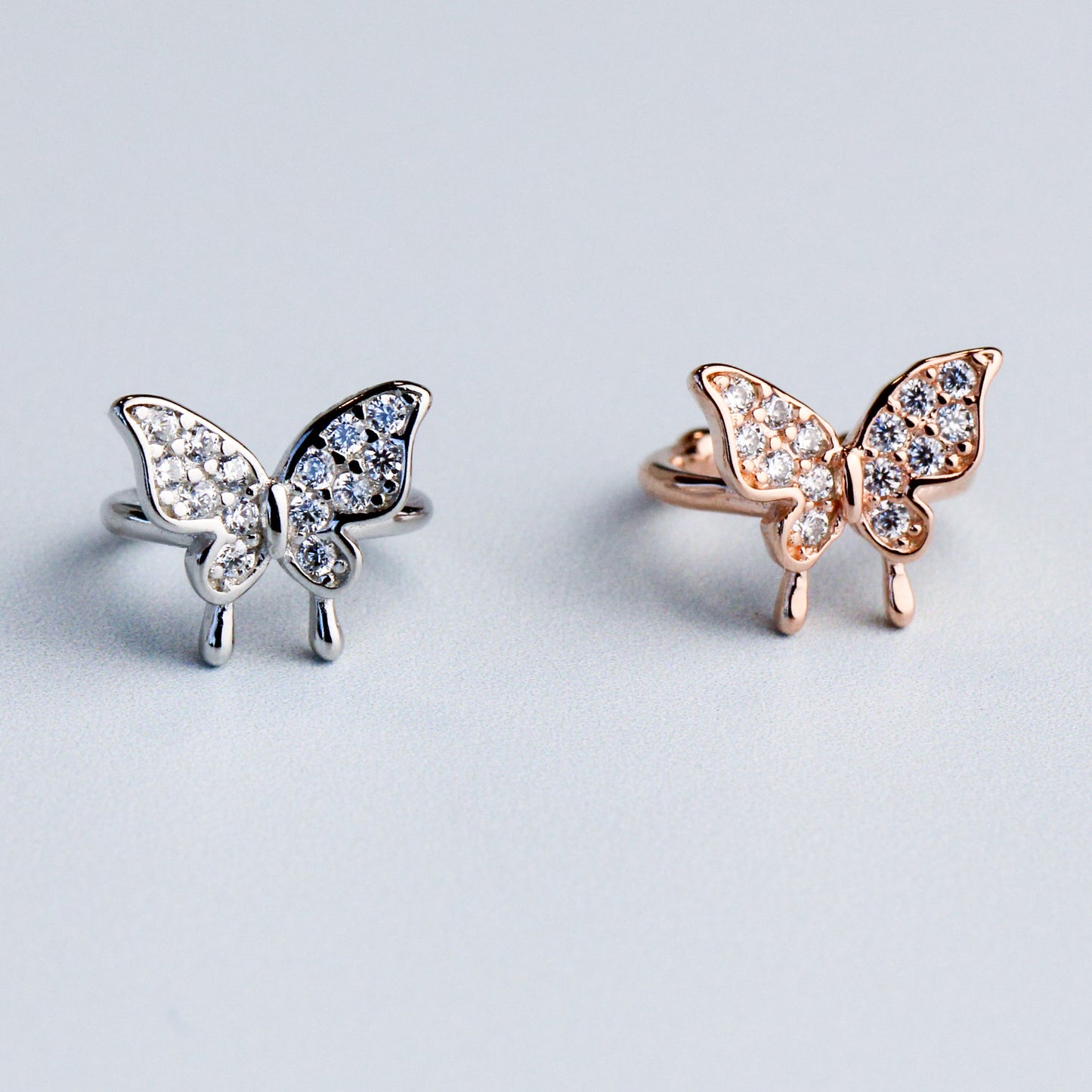 Crystal Butterfly Stud Earrings and Ear Cuffs